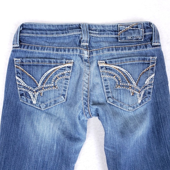 Big Star Jeans Sweet Boot Ultra Low Rise 26L Blue Embroidered Y2K Boho Chic - Picture 11 of 12